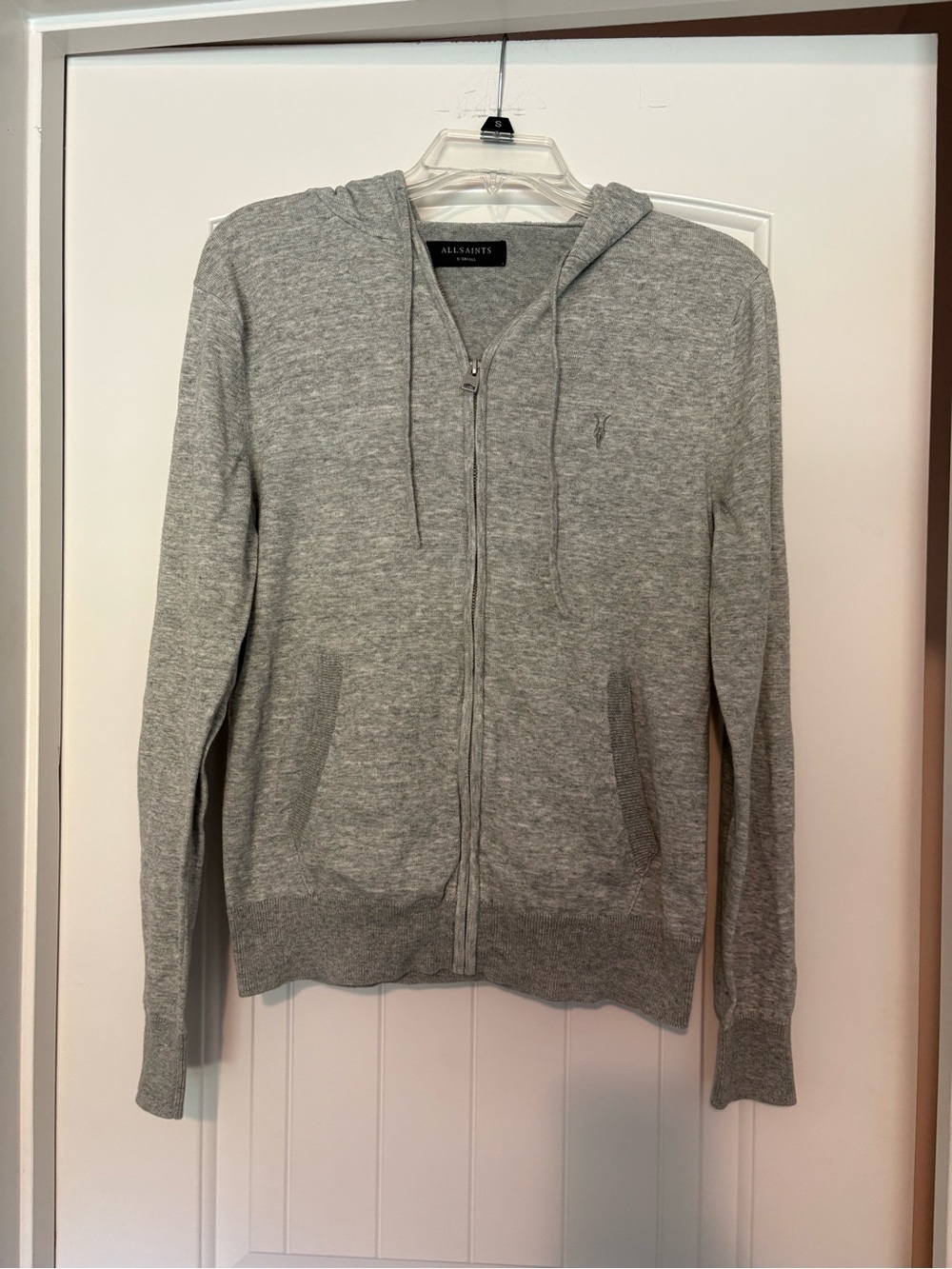 All Saints Men's Light Gray Zip-Up Hoodie Sweater